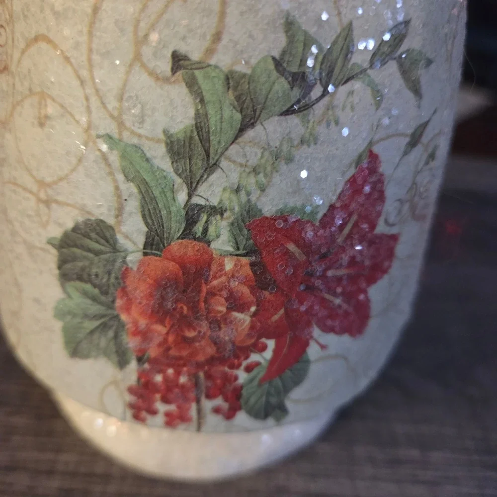 Midwest CBK Style Floral Decoupage‎ Santa Claus Figurine Glitter Christmas Decor